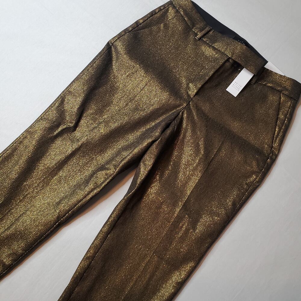 White House Black Market Metallic Gold Cropped Dress Pants